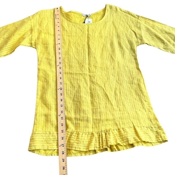 NEW Lungo L'Arno PURO LINO Linen Women's Size Medium Mustard Striped Tunic Top - Picture 11 of 16